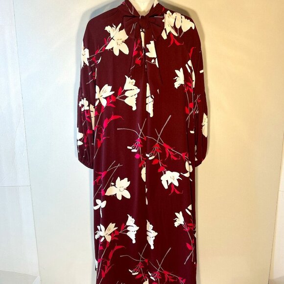Prologue SZXXL Wine Floral Tie Neck Dress Career Modern Interview Travel Comfy - Picture 11 of 16